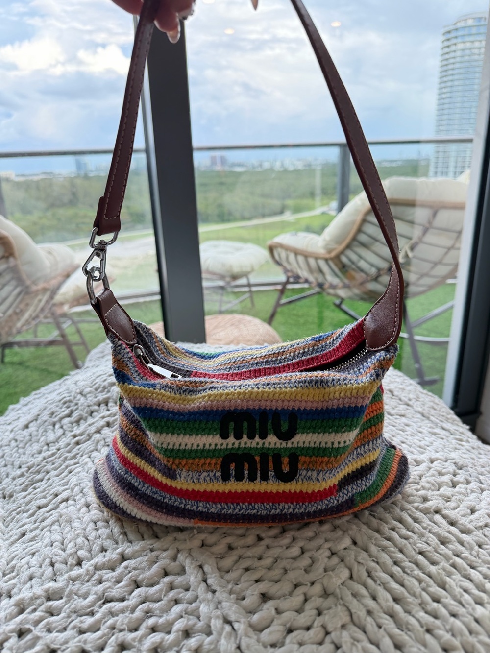 Miu Miu Multicolor Striped Crochet Shoulder Bag - preloved - good conditions